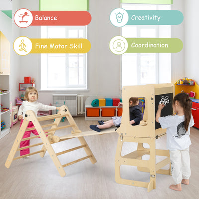 7-in-1 Toddler Climbing Toy Connected Table and Chair Set for Kids Aged 3-14 Years Old-Natural