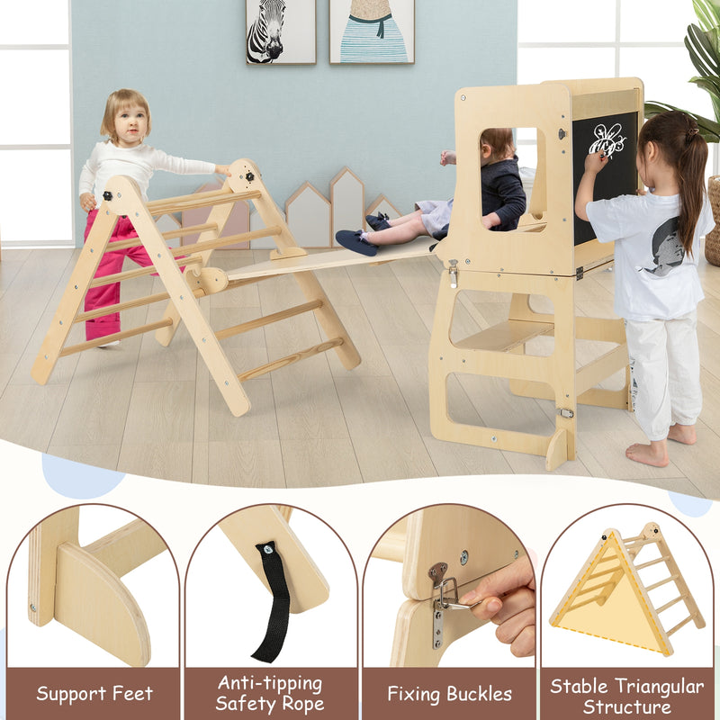 7-in-1 Toddler Climbing Toy Connected Table and Chair Set for Kids Aged 3-14 Years Old-Natural