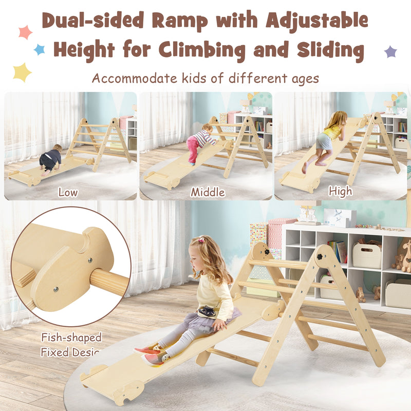 7-in-1 Toddler Climbing Toy Connected Table and Chair Set for Kids Aged 3-14 Years Old-Natural