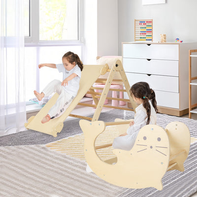 7-in-1 Indoor Climbing Toys for Toddlers with Reversible Ramp-Natural