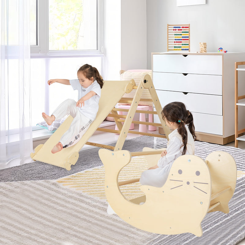 7-in-1 Indoor Climbing Toys for Toddlers with Reversible Ramp-Natural