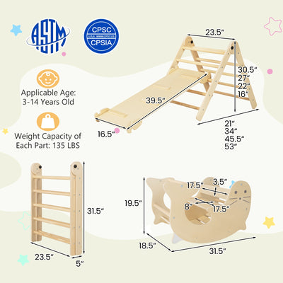 7-in-1 Indoor Climbing Toys for Toddlers with Reversible Ramp-Natural