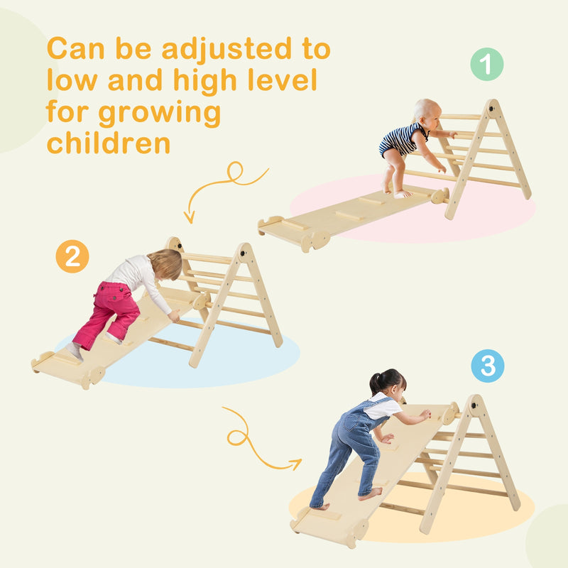 7-in-1 Indoor Climbing Toys for Toddlers with Reversible Ramp-Natural