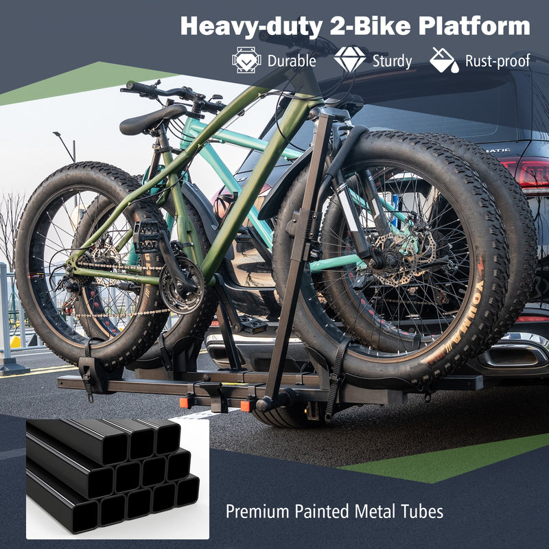 2 Inch Hitch Mount Bike Rack 2-Bike Platform Style Carrier with Tilt-able Design for Easy Trunk Access