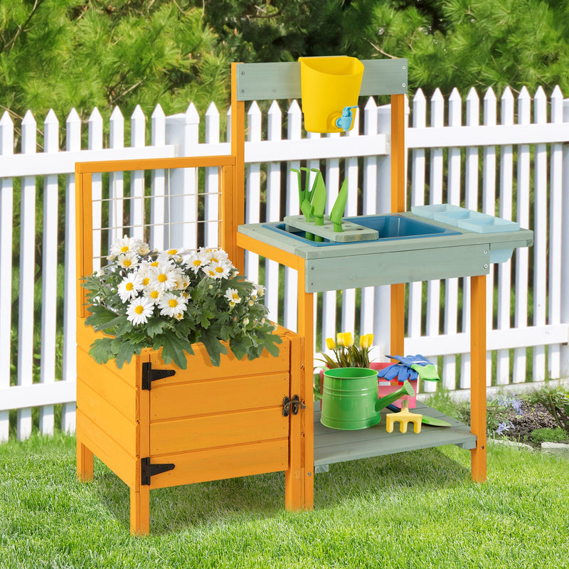 Kids Outdoor Potting Bench with See-Through Window