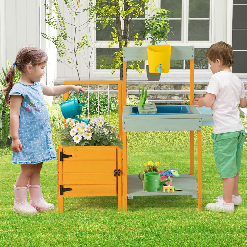 Kids Outdoor Potting Bench with See-Through Window