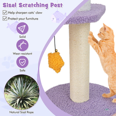 66 Inch Cute Cat Tree Cats Multi-level Tall Cat Tower with Sisal Covered Scratching Posts-Purple