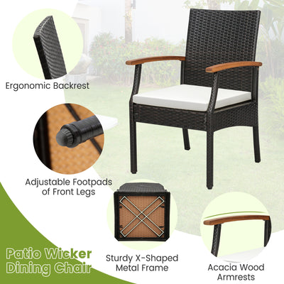 9 Pieces  Patio Rattan Dining Set with Acacia Wood Table for Backyard  Garden-Wood Handrail