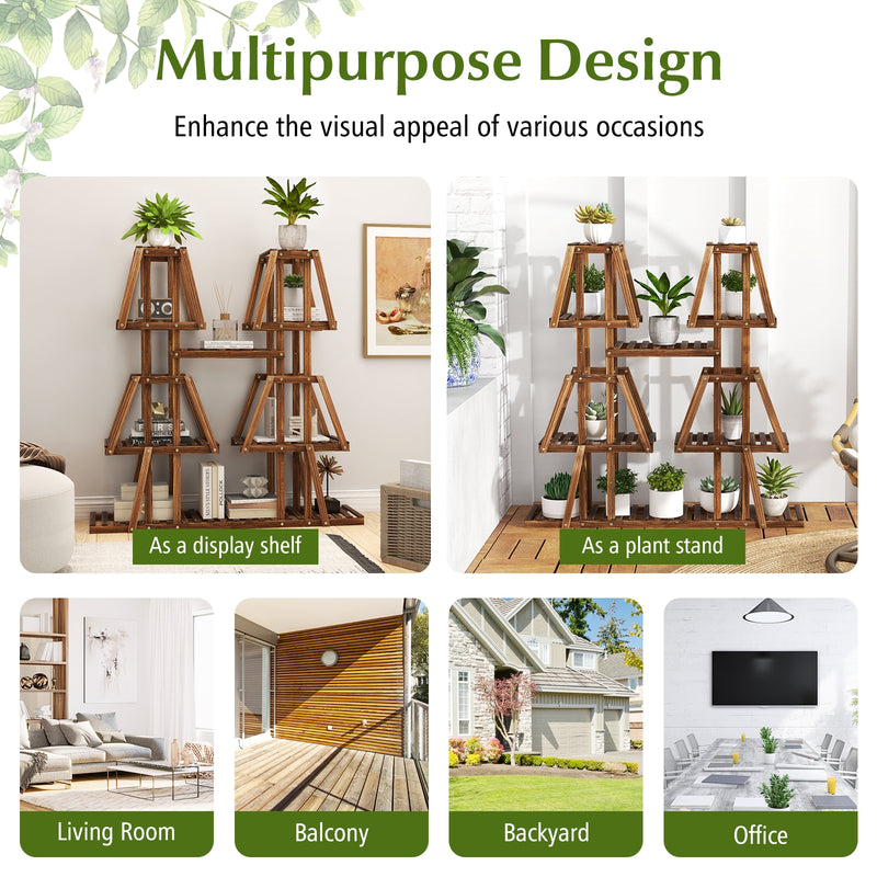 5-Tier 10 Potted Wood Plant Stand for Multiple Plants