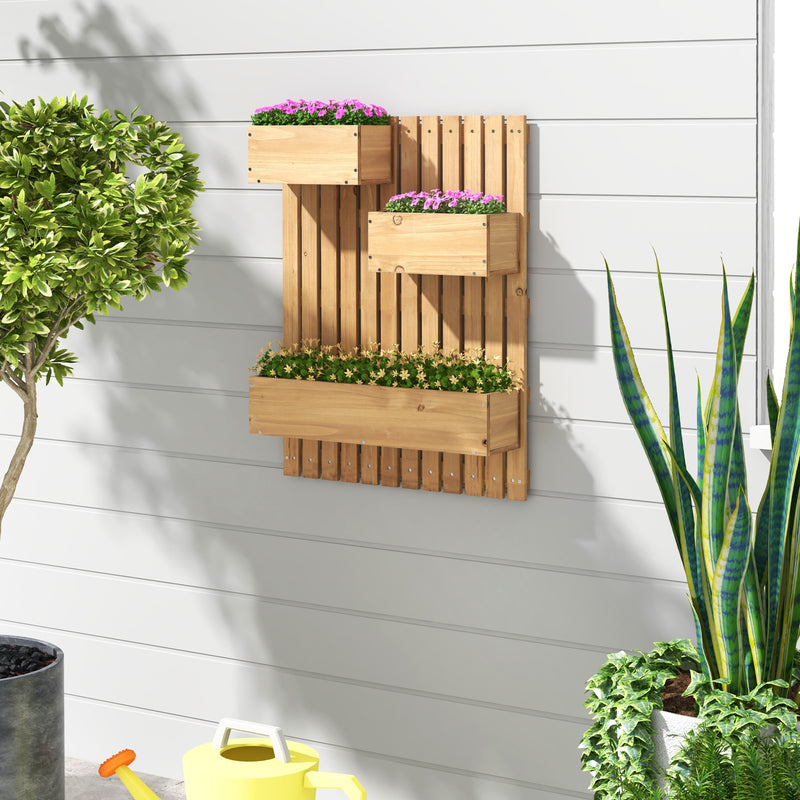 3-Box Wooden Raised Garden Bed with Trellises and Fabric Liners-Natural