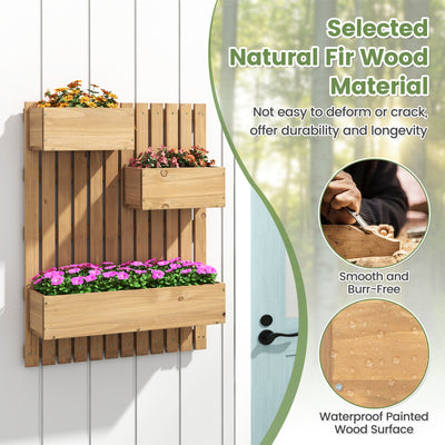 3-Box Wooden Raised Garden Bed with Trellises and Fabric Liners-Natural