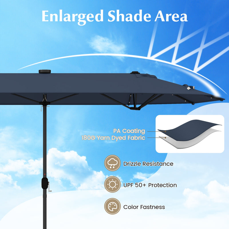 13FT Double-sided Patio Umbrella with Solar Lights for Garden Pool Backyard-Navy