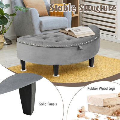 Half Moon Storage Bench with Rubber Wood Legs-Gray