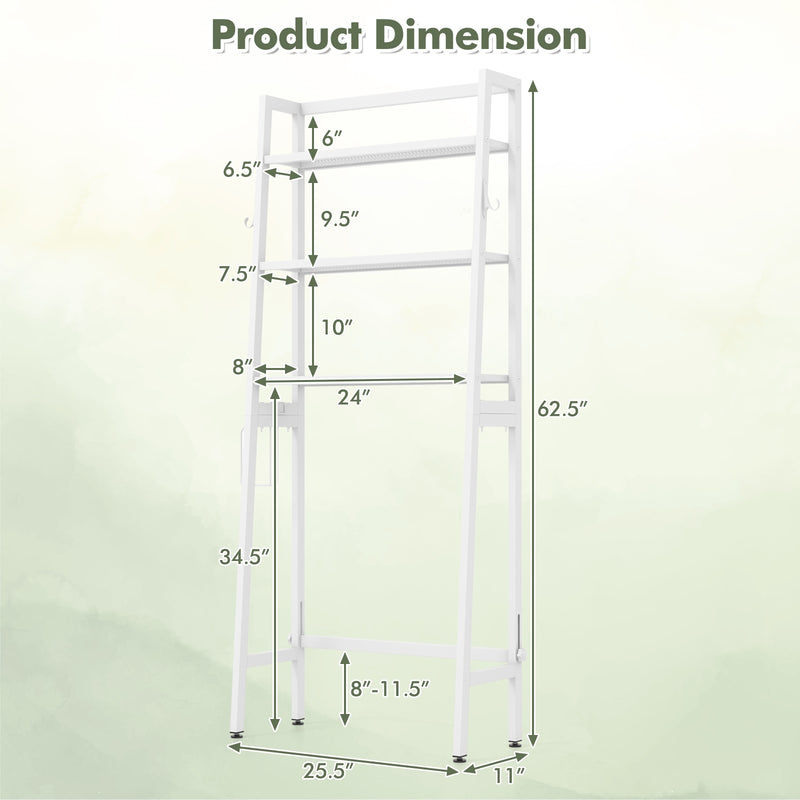 3-Tier Over The Toilet Storage Shelf with Adjustable Bottom Bar-White