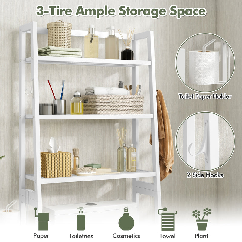 3-Tier Over The Toilet Storage Shelf with Adjustable Bottom Bar-White