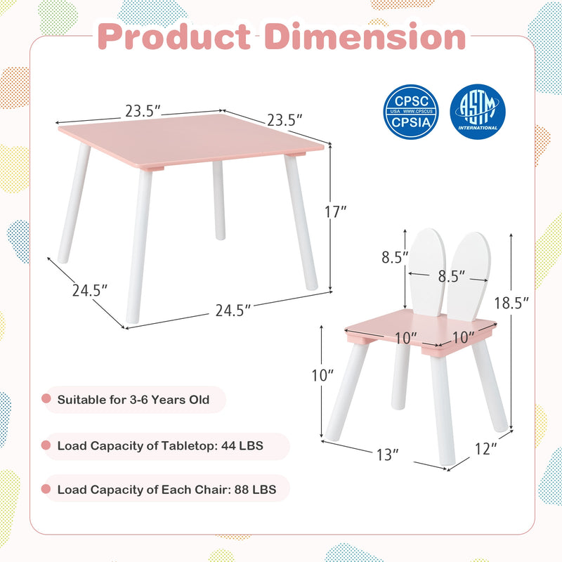 3 Pieces Kids Table and Chairs Set for Arts Crafts Snack Time-Pink