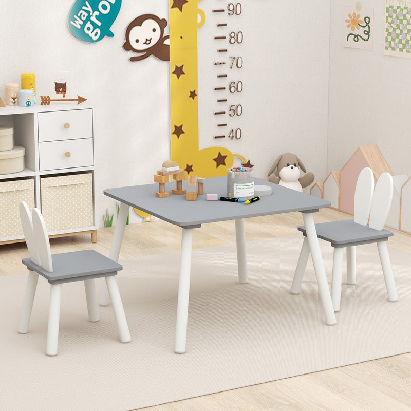 3 Pieces Kids Table and Chairs Set for Arts Crafts Snack Time-Gray