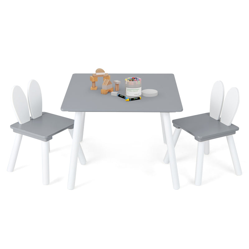 3 Pieces Kids Table and Chairs Set for Arts Crafts Snack Time-Gray