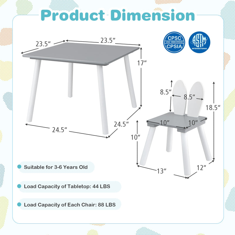 3 Pieces Kids Table and Chairs Set for Arts Crafts Snack Time-Gray