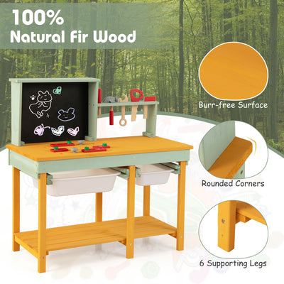 Kids Wooden Toy Workbench with Storage Space and Blackboard