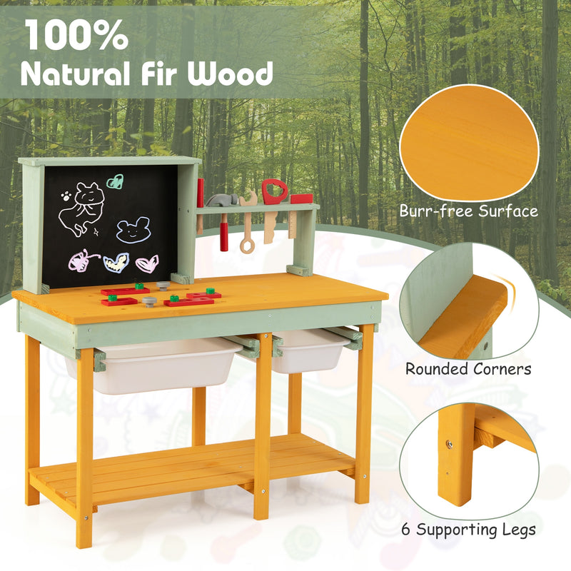 Kids Wooden Toy Workbench with Storage Space and Blackboard