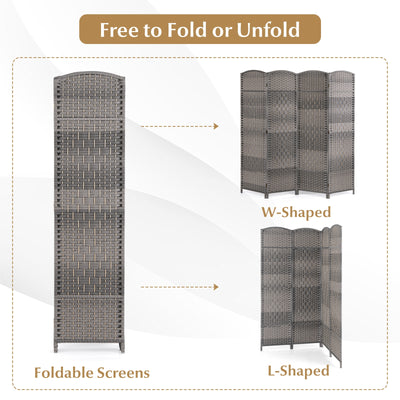 4-Panel Folding Privacy Screen with Hand-woven Pattern for Home Office Living Room-Gray