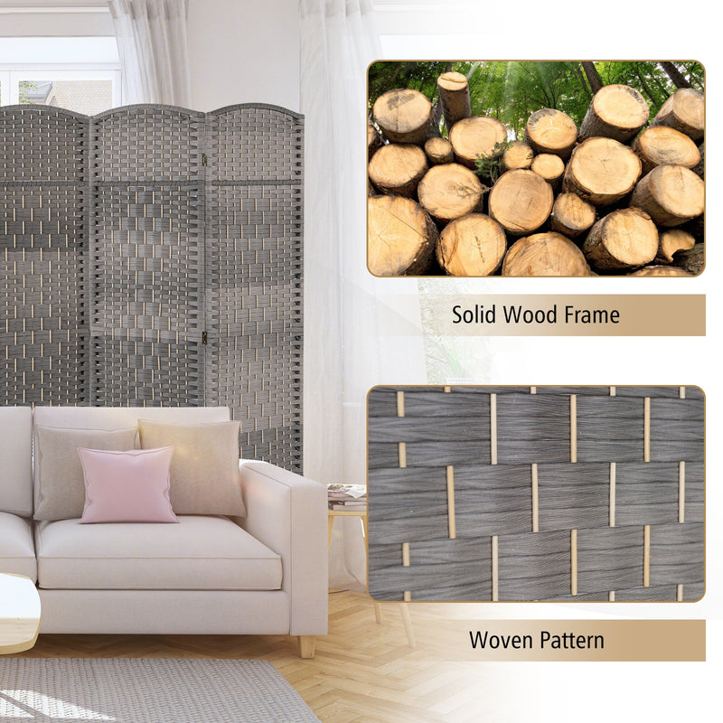 4-Panel Folding Privacy Screen with Hand-woven Pattern for Home Office Living Room-Gray