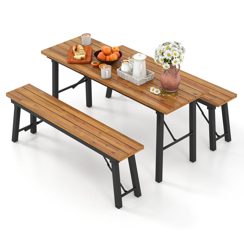 Folding Picnic Bench Set Rectangular Acacia Wood Dining Camping BBQ Benches