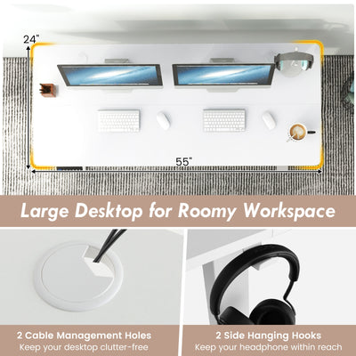 55 x 24 Inches Sit Stand Home Office Desk with 3 Memory Height Settings-White