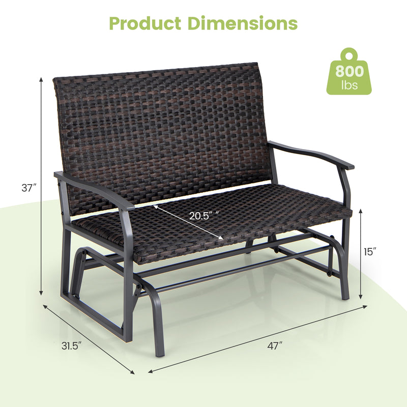 All Weather Outdoor 2-Person Swing Glider Bench with Quick Dry Foam Seat-Brown