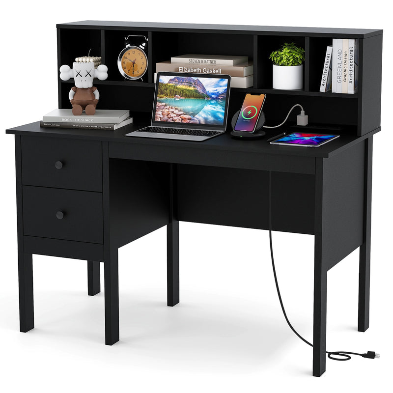 48 Inch Computer Desk with Drawers Power Outlets-Black