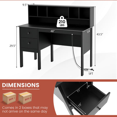 48 Inch Computer Desk with Drawers Power Outlets-Black