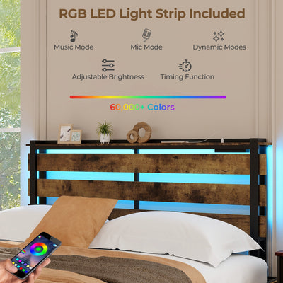 Full/Queen/Twin Size Bed Frame with Drawers LED Lights and USB Ports-Queen Size