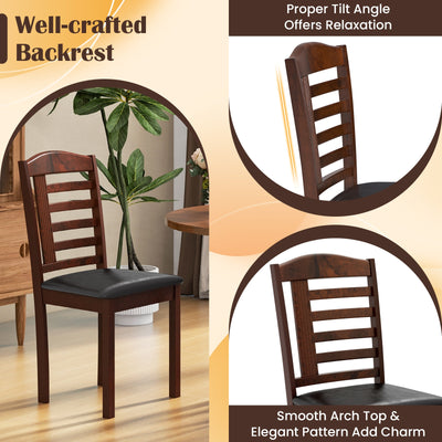 Set of 2 Wood Kitchen Chairs with Faux Leather Upholstered Seat-Black