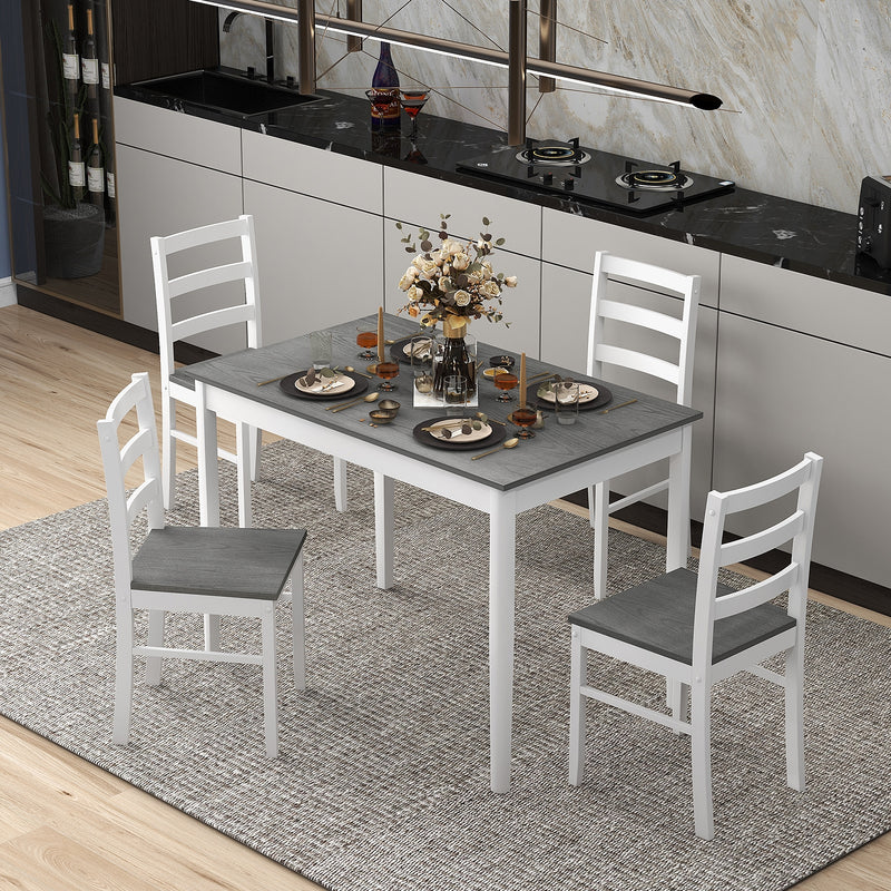 5-Piece Wooden Dining Set with Rectangular Table and 4 Chairs-Gray