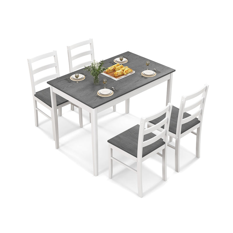 5-Piece Wooden Dining Set with Rectangular Table and 4 Chairs-Gray