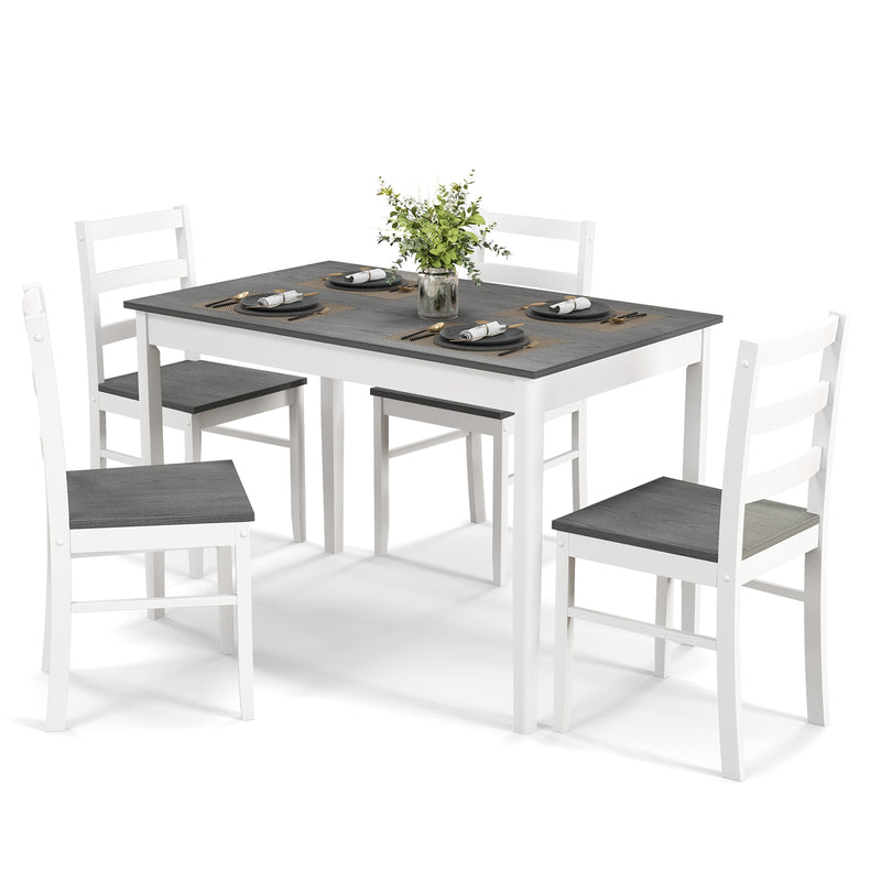 5-Piece Wooden Dining Set with Rectangular Table and 4 Chairs-Gray