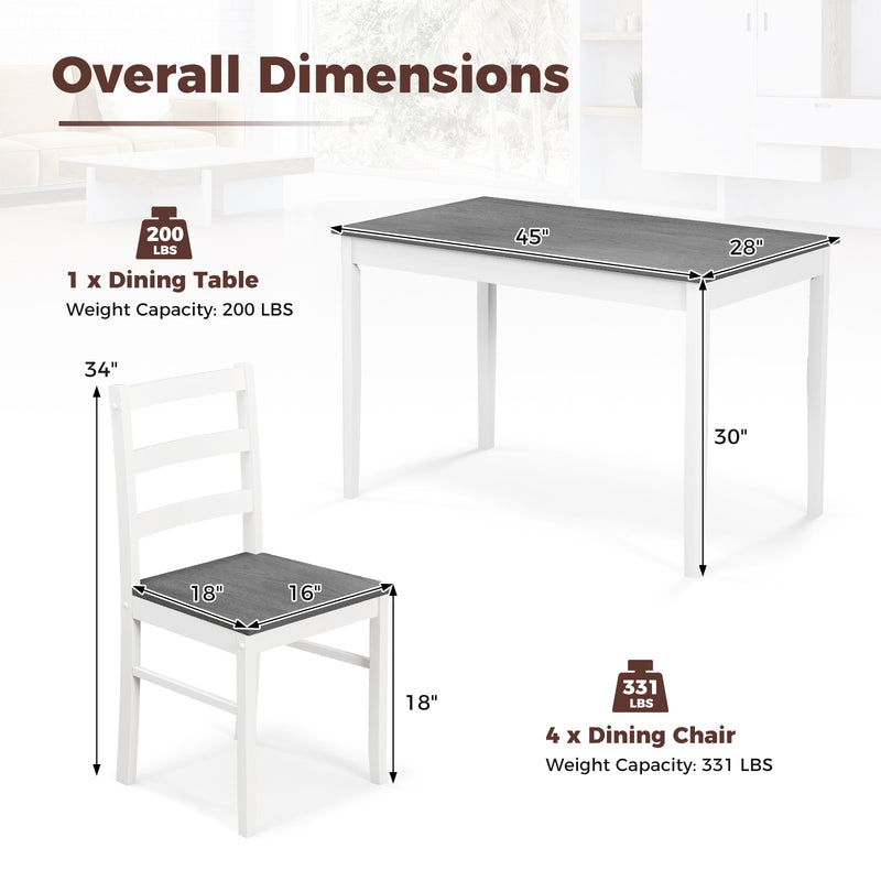 5-Piece Wooden Dining Set with Rectangular Table and 4 Chairs-Gray