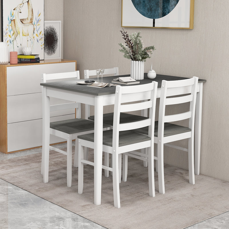 5-Piece Wooden Dining Set with Rectangular Table and 4 Chairs-Gray