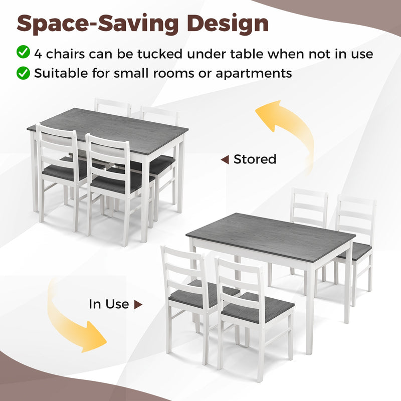 5-Piece Wooden Dining Set with Rectangular Table and 4 Chairs-Gray