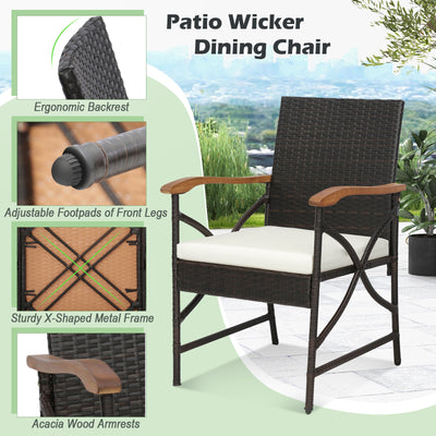 9 Pieces  Patio Rattan Dining Set with Acacia Wood Table for Backyard  Garden-X-side Handrail