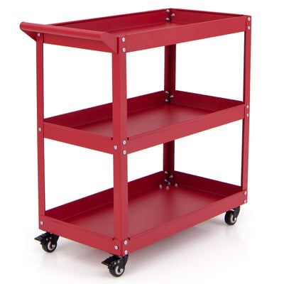 3-Tier Rolling Tool Cart with Spacious Shelves  4 Universal Wheels and 2 Brakes-Red