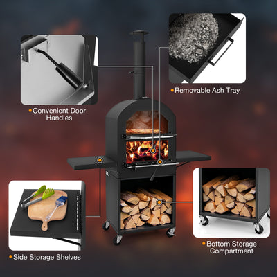 Outdoor Pizza Oven with Protective Cover and Grill Racks and Built-in Thermometer