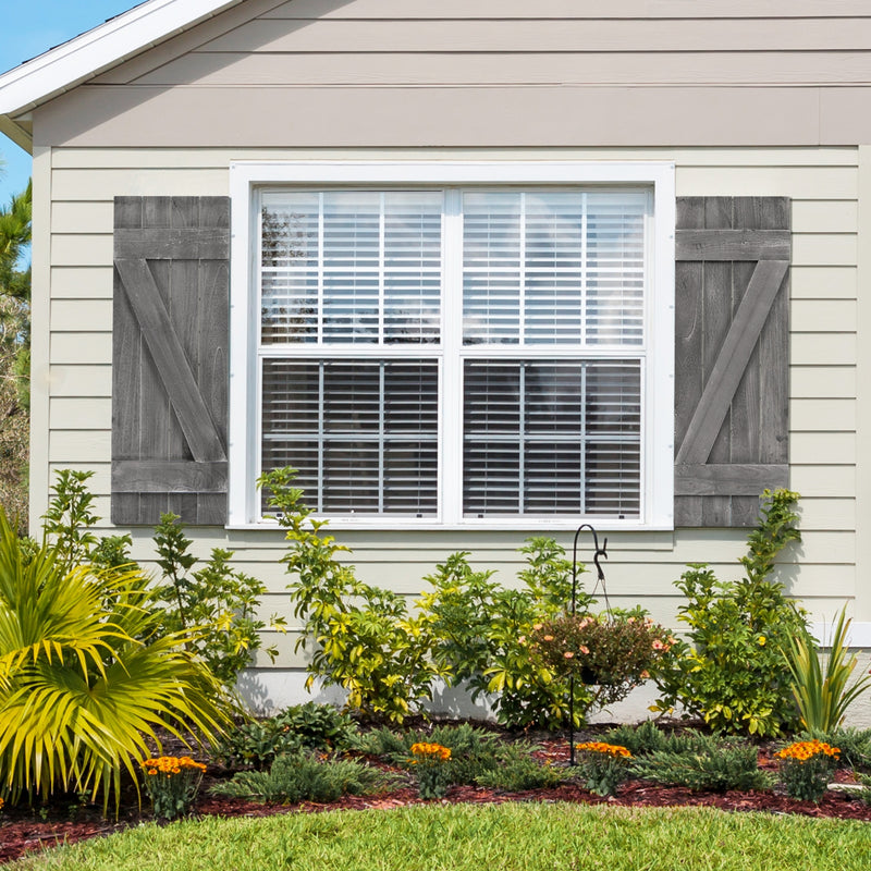 36 x 13 Inch Farmhouse Paulownia Wood Window Shutters Set of 2 for Windows-Dark Gray