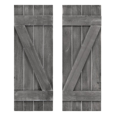 36 x 13 Inch Farmhouse Paulownia Wood Window Shutters Set of 2 for Windows-Dark Gray