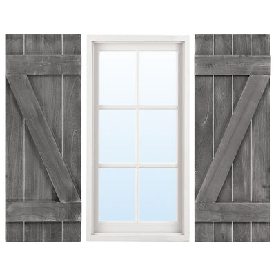 36 x 13 Inch Farmhouse Paulownia Wood Window Shutters Set of 2 for Windows-Dark Gray