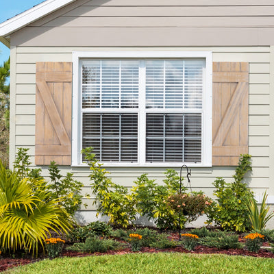 36 x 13 Inch Farmhouse Paulownia Wood Window Shutters Set of 2 for Windows-Light Brown