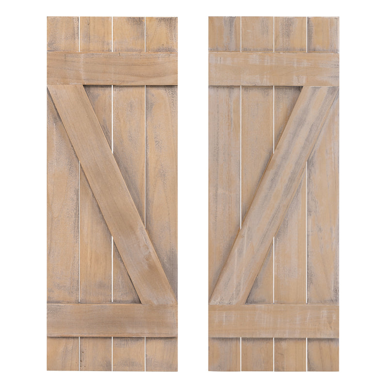 36 x 13 Inch Farmhouse Paulownia Wood Window Shutters Set of 2 for Windows-Light Brown