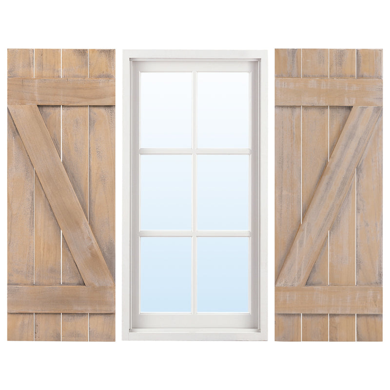 36 x 13 Inch Farmhouse Paulownia Wood Window Shutters Set of 2 for Windows-Light Brown