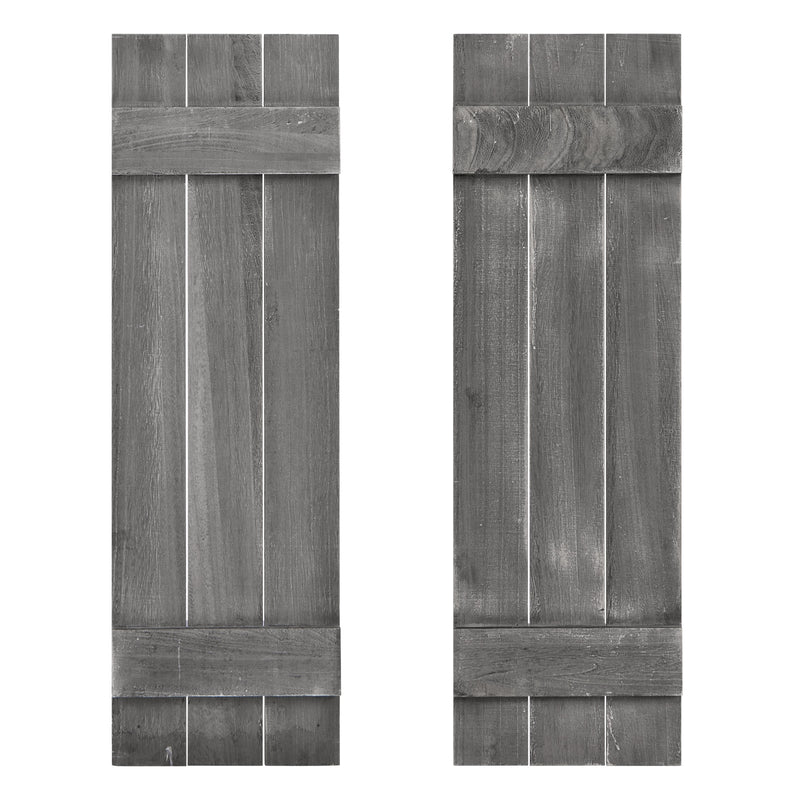 36 x 11 Inch Farmhouse Paulownia Wood Window Shutters Set of 2 for Windows-Dark Gray